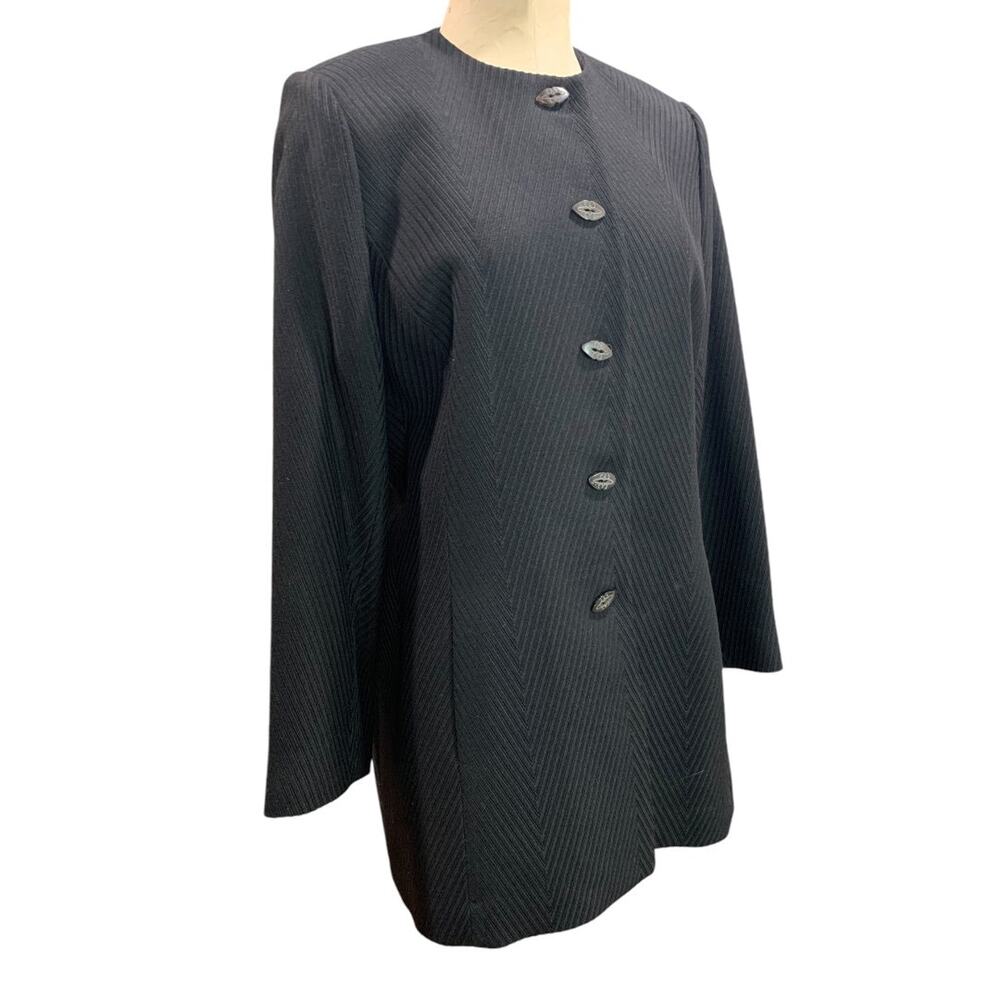 Size 14 Linda Allard Ellen  Tracy Womens Black Ribbed Jacket Wool Blend